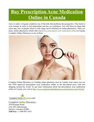 Buy Prescription Acne Medication Online in Canada