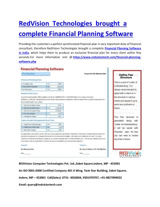 RedVision Technologies brought a complete Financial Planning Software