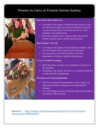 Flowers to Carry at Funeral Homes Sydney