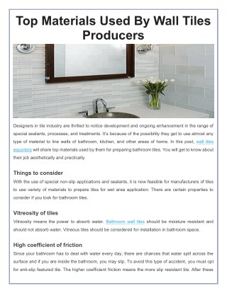 Top Materials Used By Wall Tiles Producers