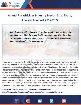 Animal Parasiticides Industry Share, Growth,Margin, Outlook to 2022