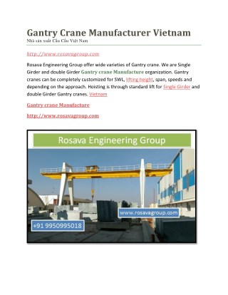 Gantry Crane Manufacturer Vietnam