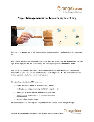Project Management is not Micromanagement Silly