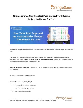 Orangescrumâ€™s New Task List Page And An Ever Intuitive Project Dashboard For You!