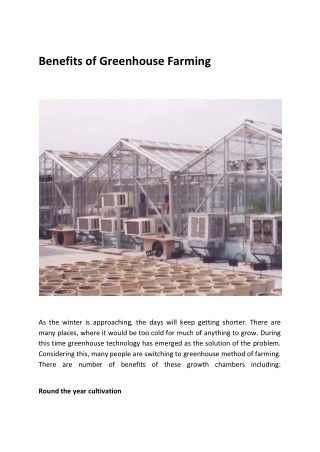 Benefits of Greenhouse Farming