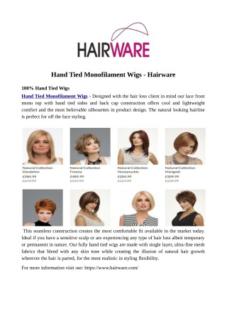 Hand Tied Monofilament Wigs - Hairware