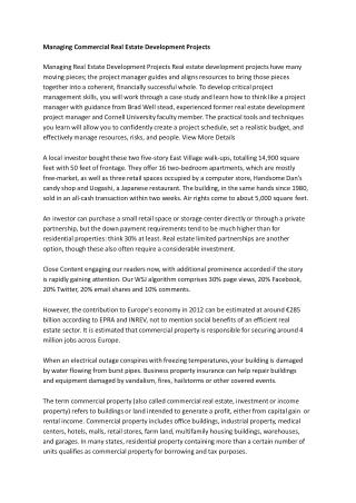 Managing Commercial Real Estate Development Projects