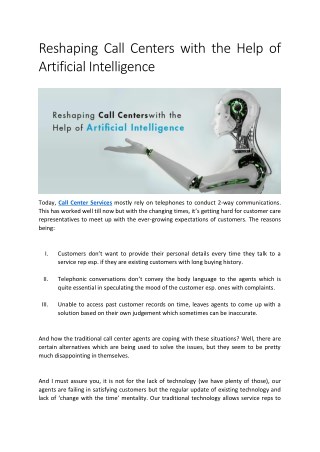 Reshaping Call Centers with the Help of Artificial Intelligence