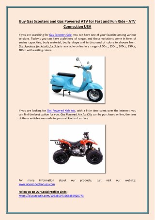 Buy Gas Scooters and Gas Powered ATV for Fast and Fun Ride - ATV Connection USA