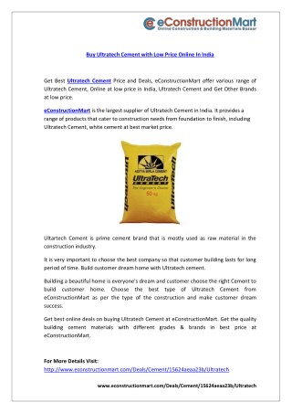 Buy Ultratech Cement with Low Price Online In India