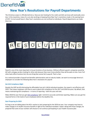 New Year's Resolutions for Payroll Departments