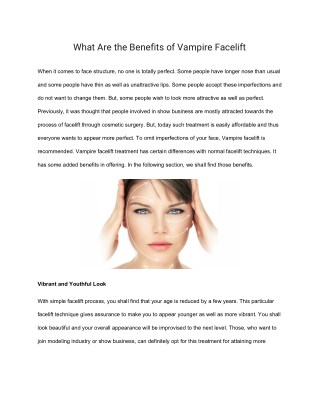 What Are the Benefits of Vampire Facelift?