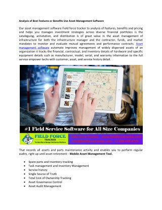 Analysis of Best Features or Benefits Use Asset Management Software