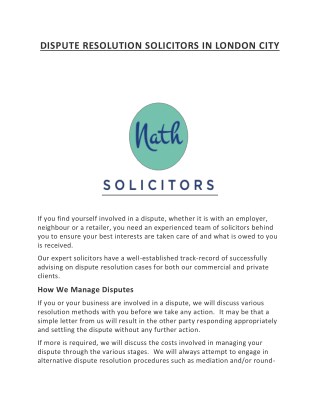 DISPUTE RESOLUTION SOLICITORS IN LONDON CITY