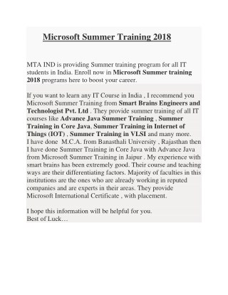 Microsoft Summer Training 2018