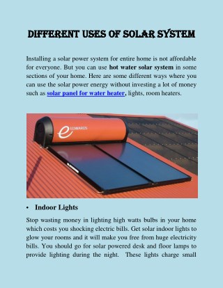 Different Uses of Solar System