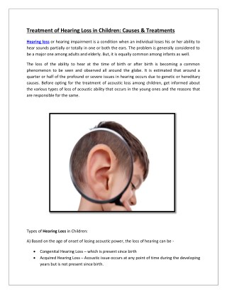Treatment of Hearing Loss in Children: Causes & Treatments