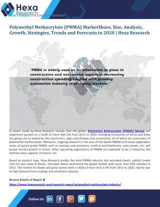 Polymethyl Methacrylate Industry Research Report till 2020