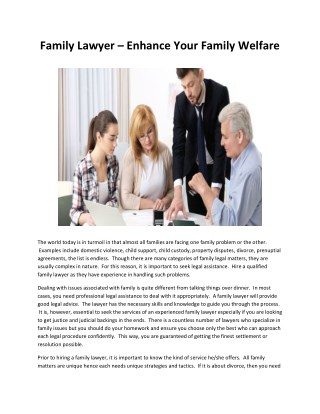 Family Lawyer â€“ Enhance Your Family Welfare