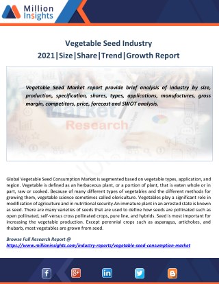 Vegetable Seed Industry 2021|Size|Share|Trend|Growth Report