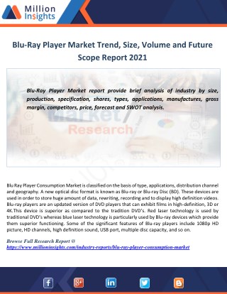 Blu-Ray Player Market Trend,Size,Volume and Future Scope Report 2021
