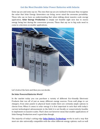 Get the Most Durable Solar Power Batteries with Solarin