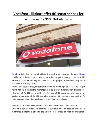 Vodafone, Flipkart offer 4G smartphones for as low as Rs 999: Details here