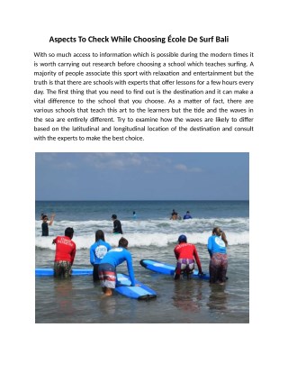 Aspects To Check While Choosing Ã‰cole De Surf Bali