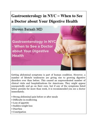 Gastroenterology in NYC - When to See a Doctor about Your Digestive Health
