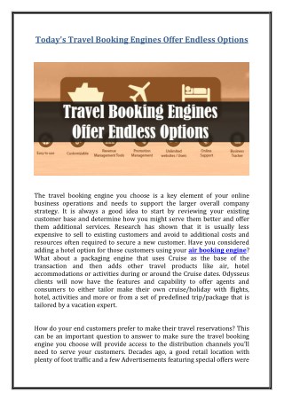 Today's Travel Booking Engines Offer Endless Options