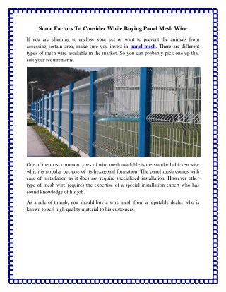 Some Factors To Consider While Buying Panel Mesh Wire