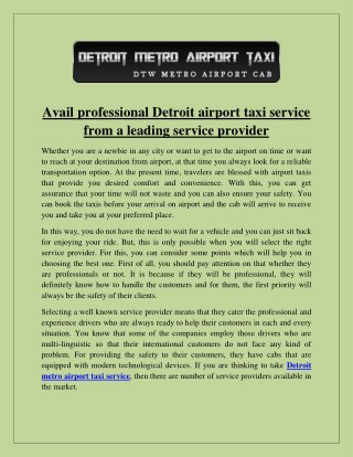 Detroit Metro offers transportation to Detroit Metro Airport