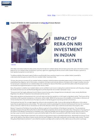 Impact Of RERA On NRI Investment In Indian Real Estate Market