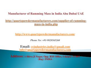 Manufacturer of Ramming Mass in India Abu Dubai UAE