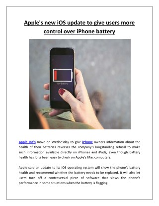 Apple's new iOS update to give users more control over iPhone battery | Business Standard News