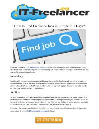 How to Find Freelance Jobs in Europe in 5 Days?