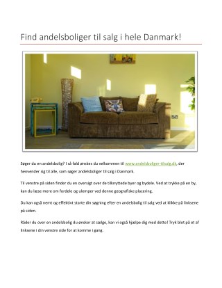 Find andelsboliger til salg i hele Danmark!