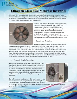 Ultrasonic Flow Meter for Liquids