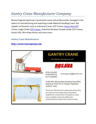 Gantry Crane Manufacturer Company