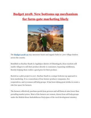 Budget 2018: New bottoms-up mechanism for farm-gate marketing likely