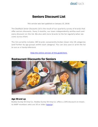 Seniors Discount List