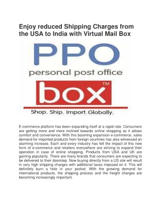 Enjoy reduced Shipping Charges from the USA to India with Virtual Mail Box