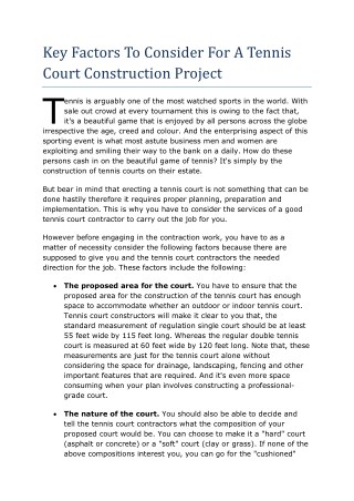 Key Factors To Consider For A Tennis Court Construction Project
