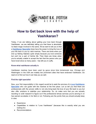 How to Get back love with the help of Vashikaran