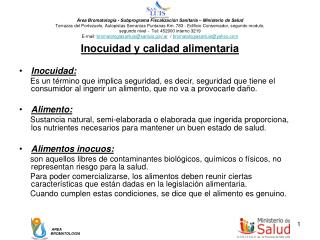 Inocuidad y calidad alimentaria Inocuidad: