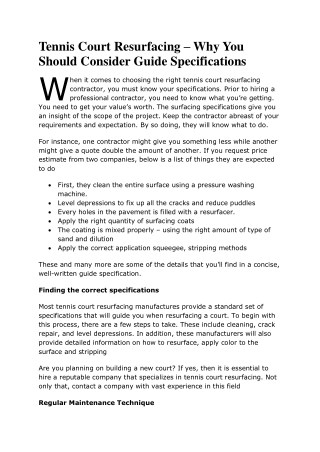 Tennis Court Resurfacing â€“ Why You Should Consider Guide Specifications
