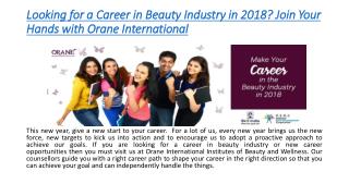 Looking for a Career in Beauty Industry in 2018? Join Hands with Orane