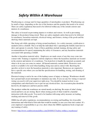 Safety Within A Warehouse