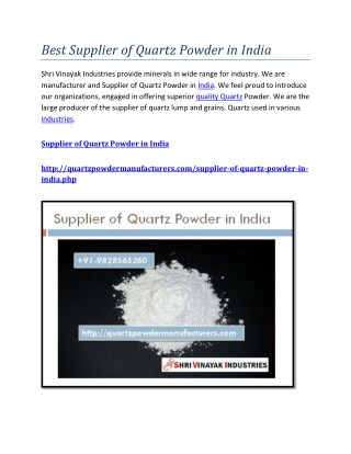 Best Supplier of Quartz Powder in India