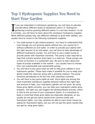 Top 3 Hydroponic Supplies You Need to Start Your Garden